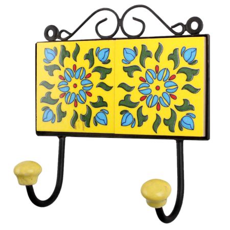 Yellow Turquoise Floral Tiles Hooks